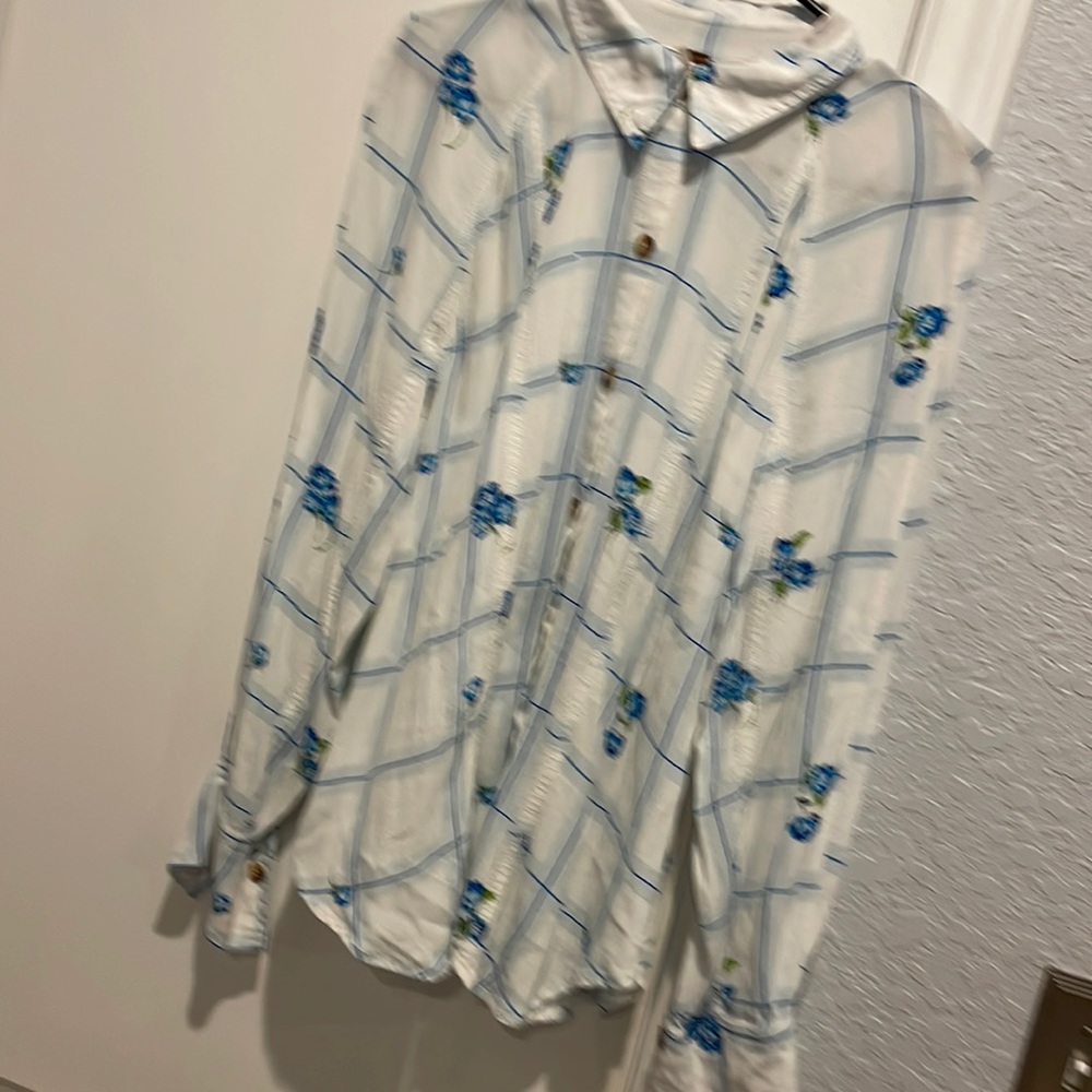 FREE PEOPLE FLORAL  CHECKED BLOUSE